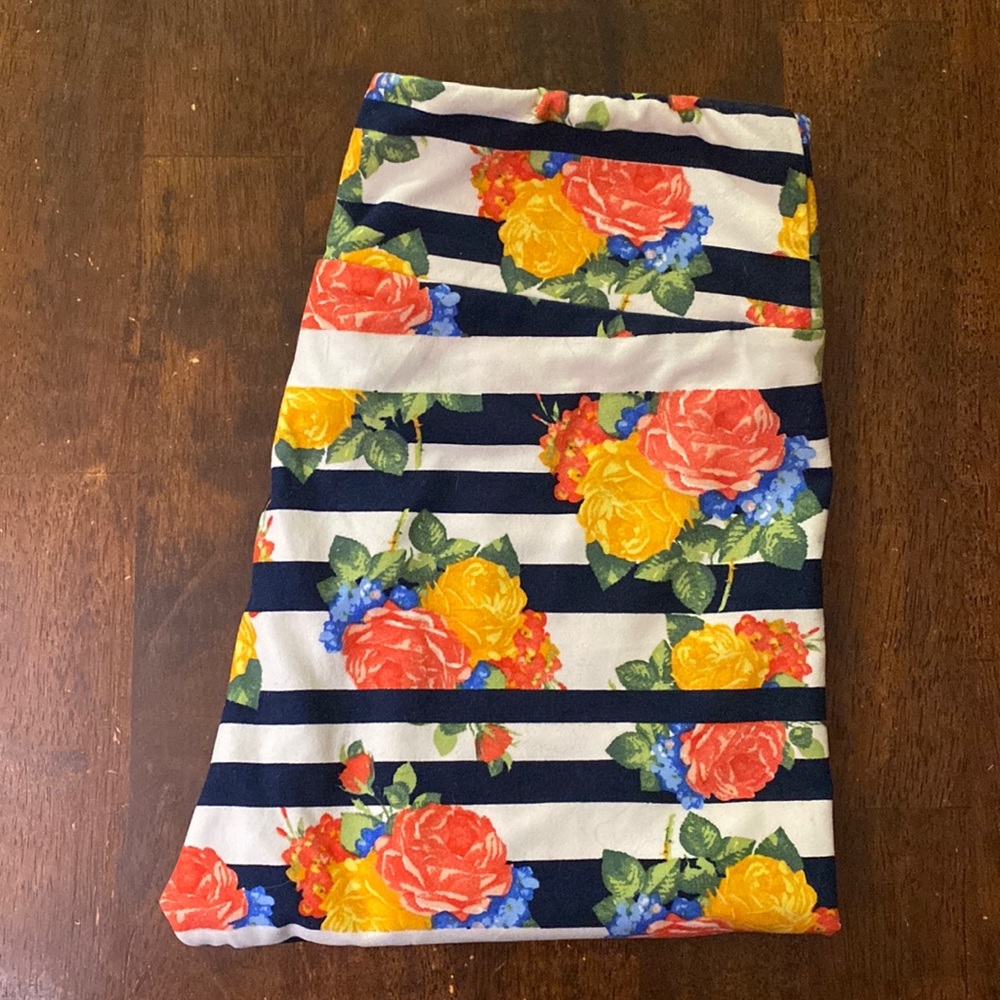 NWT Navy and White Striped Background with Floral Negative. UNICORN.